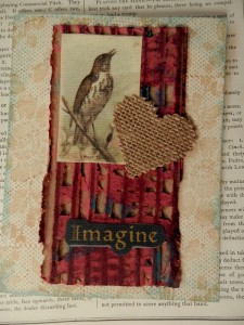 Finished card. Note that edges of card have additional inking. Burlap heart was cut on my Big Shot with a Spellbinders Scalloped Heart die.
