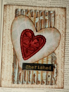 Larger heart was fussy cut from a homemade template and inked around the edge.